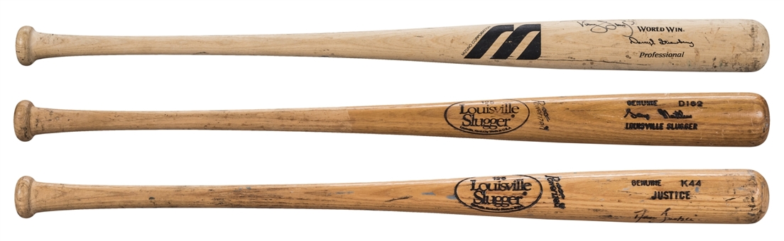 Lot of (3) Game Used Bats From Strawberry, Justice & Matthews (2 Signed) (PSA/DNA & Beckett)